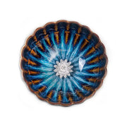 Decorative blue and gold bowl with flower accent from Golden Peacock Tenmoku Jian Zhan Tea collection