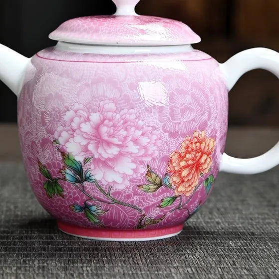 Gradient Peony Enamel-Style Travel Tea Set – Sakura Pink / Teapot Only