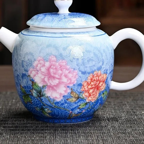 Gradient Peony Enamel-Style Travel Tea Set – Starry Blue / Teapot Only