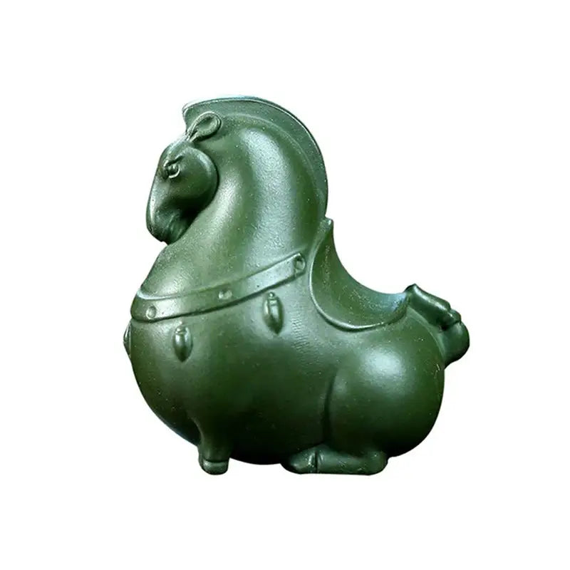 Green ceramic horse figurine from Green Gallop for gongfu tea and horse tea pet decor