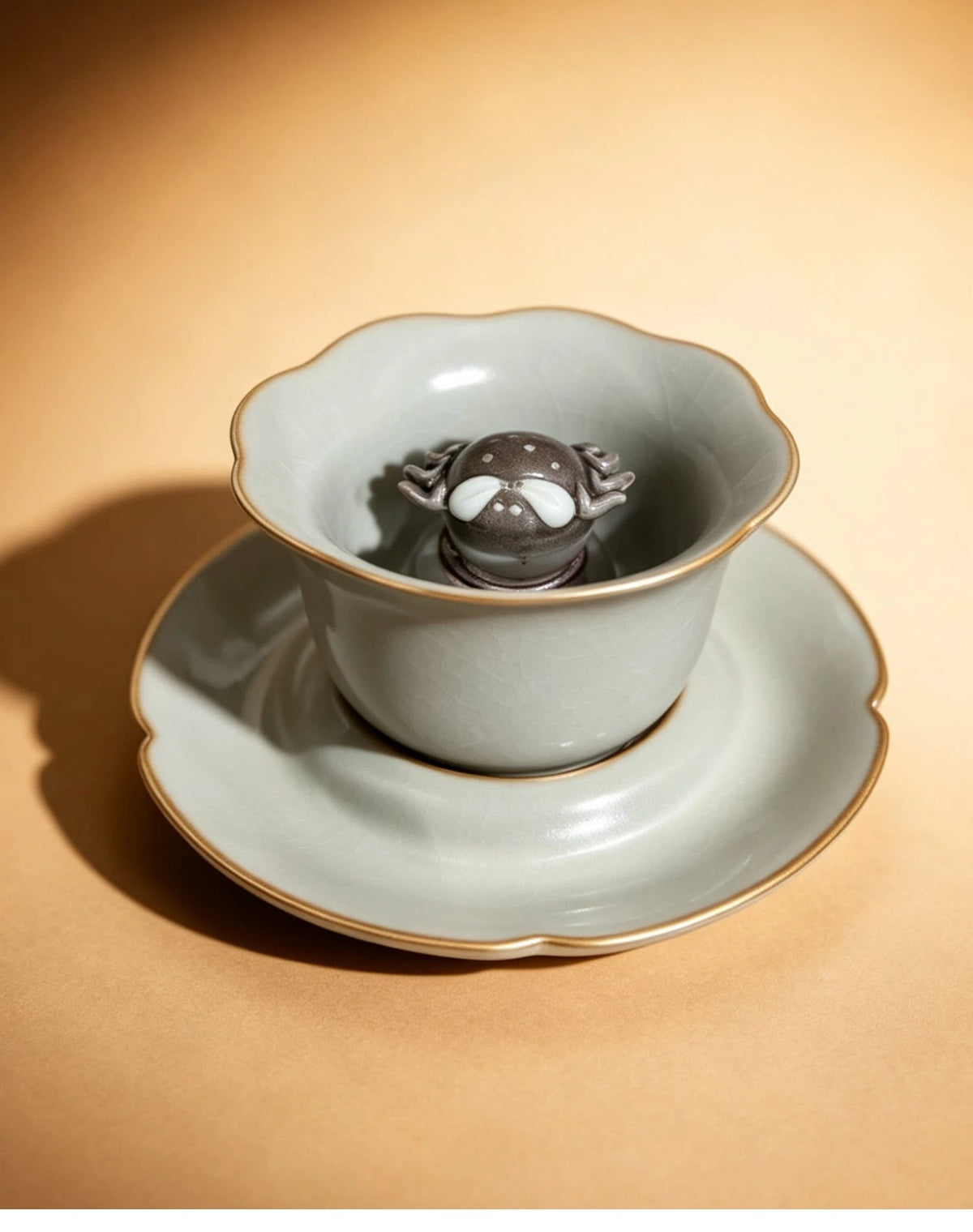 Guan Harmony Crab Cup — Guan-style glazed ceramic teacup