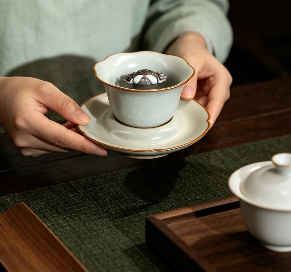 Guan Harmony Crab Cup — styled in context