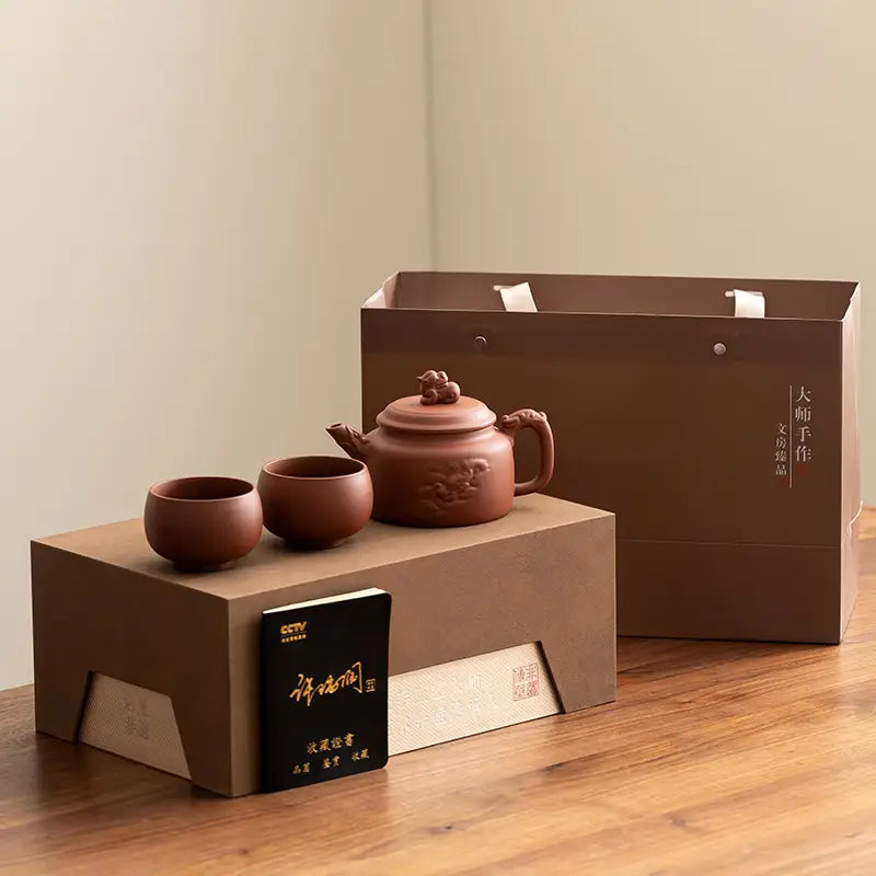 Guardian Spirit Tea Set in handcrafted Yixing Zisha earthenware with gift packaging