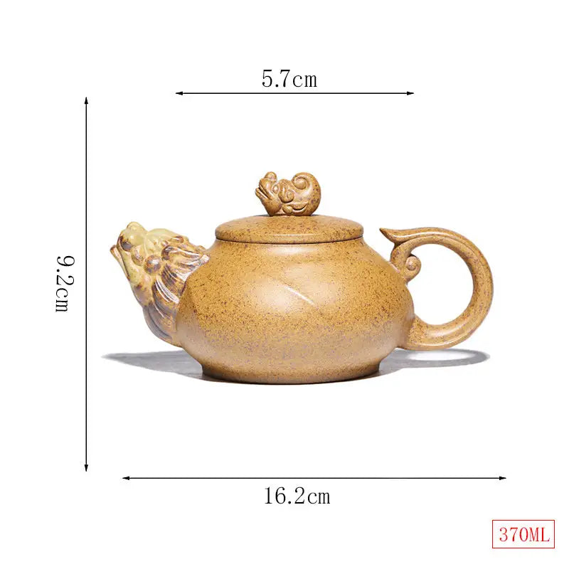 Tan Yixing teapot with dragon spout and lid ornament in Guardian Spirit collection