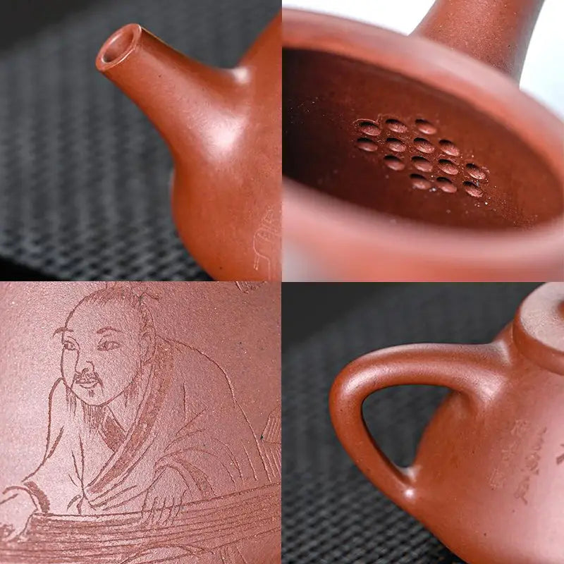 Reddish-brown Yixing Zisha Teapot with etched figure for Guqin Reverie collection