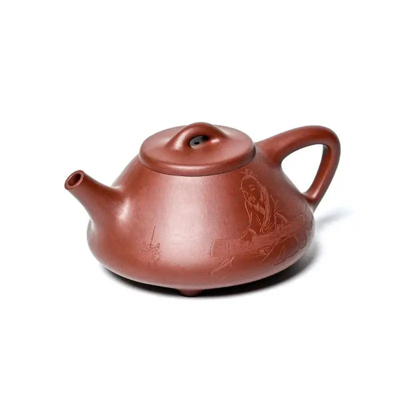 Reddish-brown Yixing Zisha Teapot with Etched Design from Guqin Reverie collection