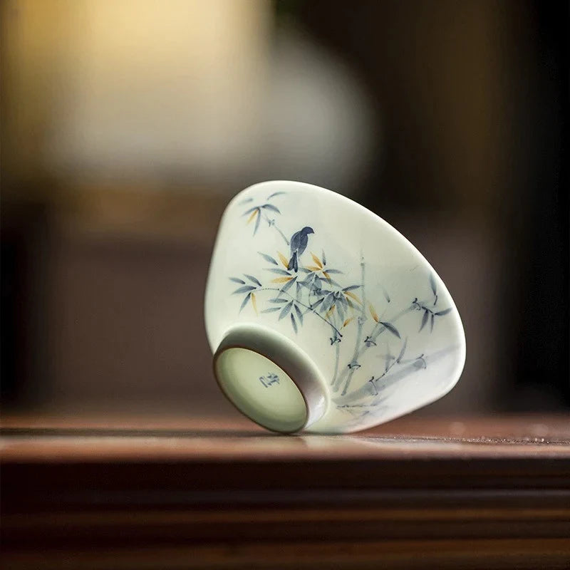 Hand-painted Bamboo Tea Cup Ceramic Tea Cup detail view