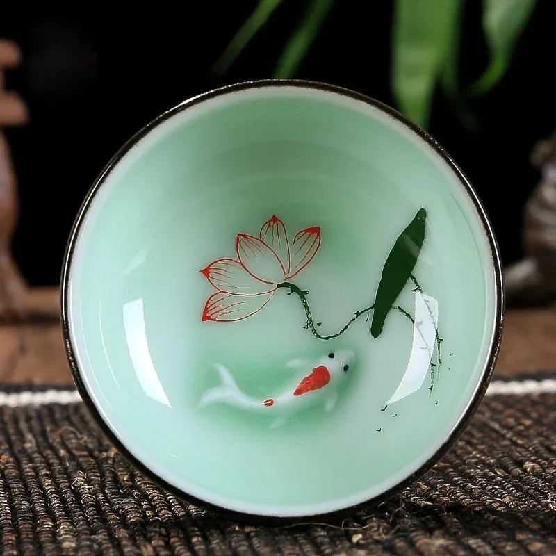 Hand-painted Celadon Lotus Tea Cup Ceramic Tea Cup detail view