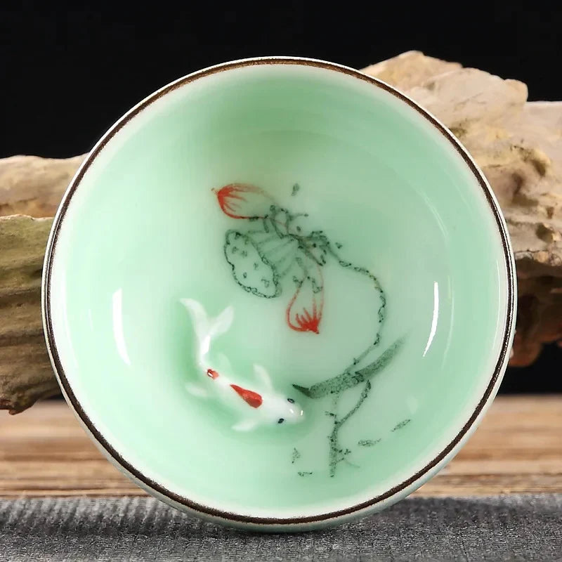 Hand-painted Celadon Lotus Tea Cup Tea Cup side view