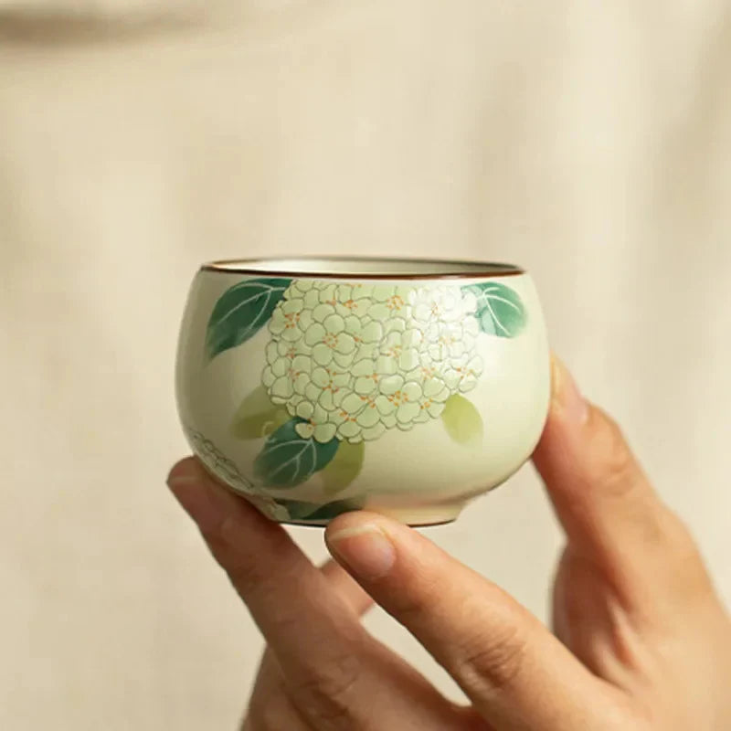 Hand-painted Ru Kiln Hydrangea Tea Cup Tea Cup product photo 4