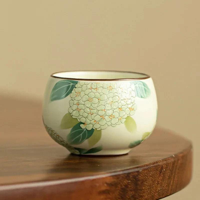 Hand-painted Ru Kiln Hydrangea Tea Cup Tea Cup product photo 5