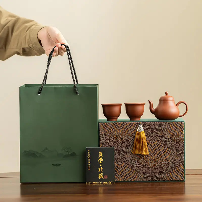 Harmony Bloom Tea Set with Yixing Zisha teapot and gift packaging for elegant tea gifting