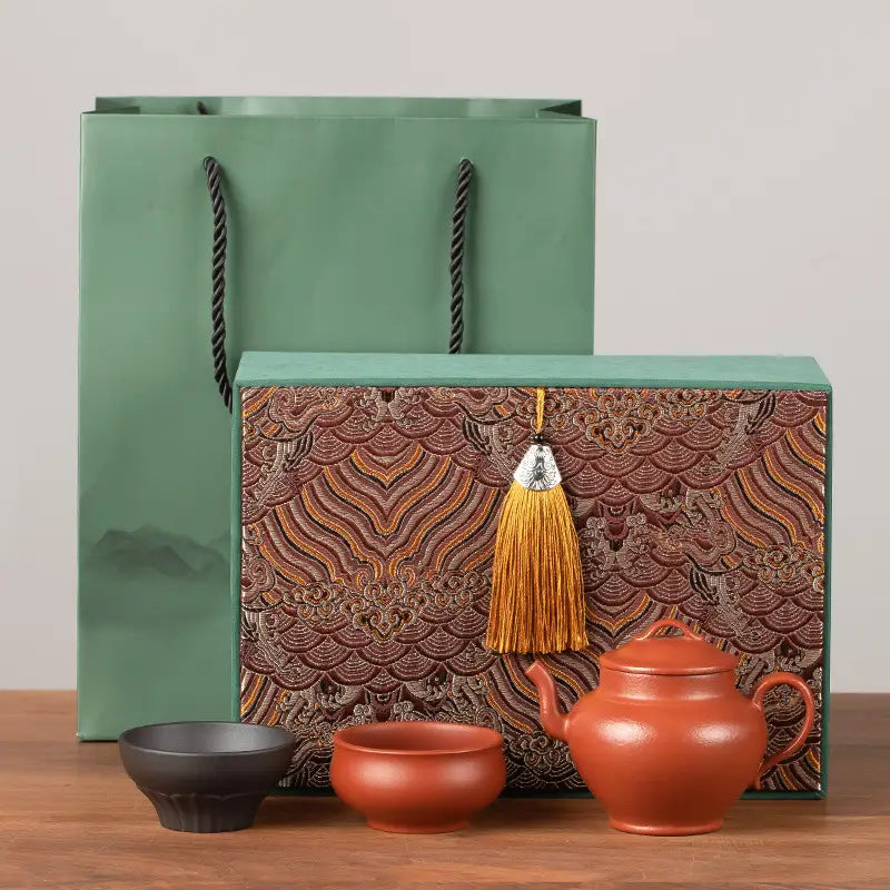 Harmony Ember Tea Set with decorative box featuring Yixing teapot, perfect gift set