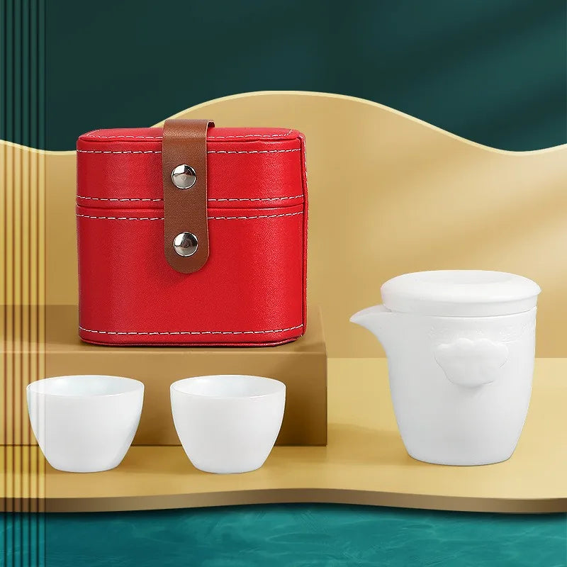 Ice-Jade Porcelain Travel Tea Set – Red Case
