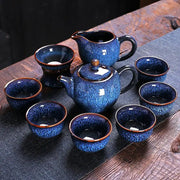 Blue ceramic Iceberg Tea Set showcasing handcrafted Jian Zhan teaware for elegant tea moments