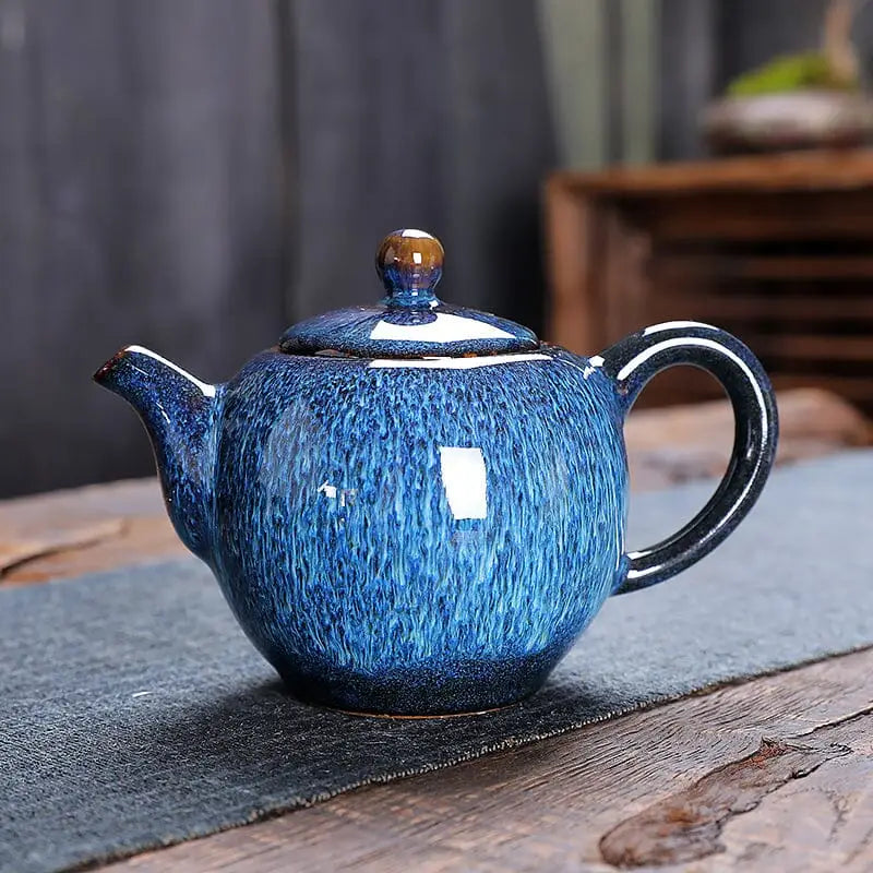 Blue glazed ceramic Iceberg Teapot inspired by Jian ware Jian Zhan pottery