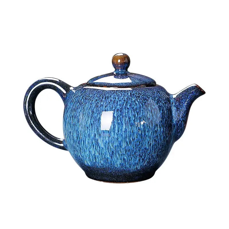 Blue ceramic Iceberg Teapot showcasing Jian Ware craftsmanship in Jian Zhan style