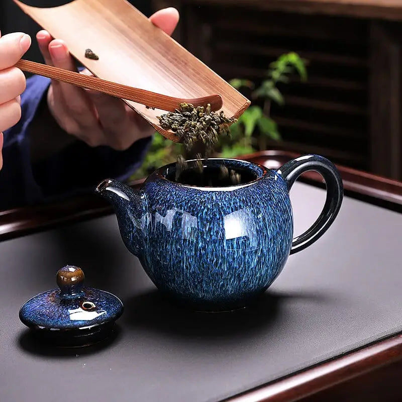 Blue ceramic Iceberg Teapot with Lid, Jian Ware style from Jian Zhan collection