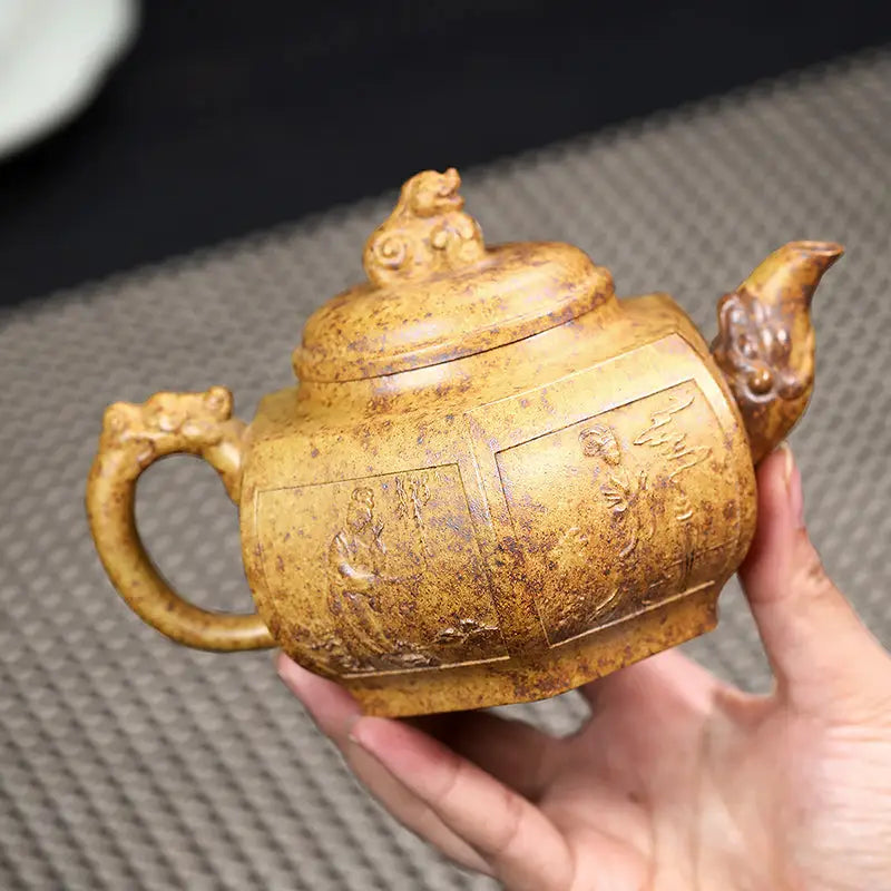 Yixing Duanni Imperial Gate teapot with dragon handle in elegant duanni clay