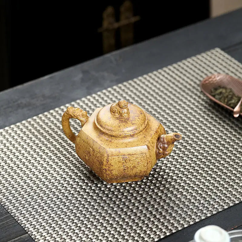 Octagonal brown Yixing Duanni teapot from Imperial Gate made of Duanni clay
