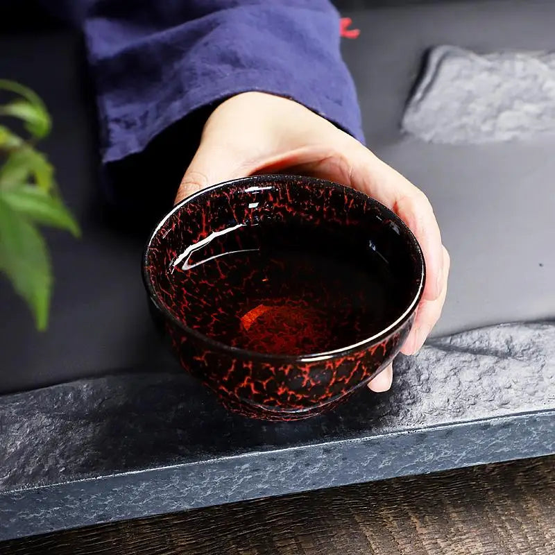 Inferno Jian Zhan red flame glaze crackle teacup for Zhan tea enthusiasts