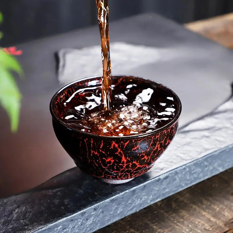 Inferno Jian Zhan red flame glaze crackle-tea cup for zhan tea enthusiasts