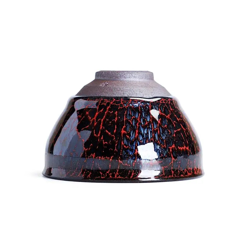 Inferno Jian Zhan red flame glaze ceramic bowl, ideal Zhan tea cup for tea enthusiasts