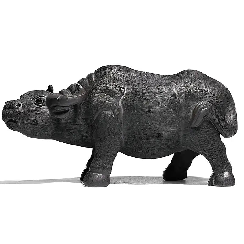 Black water buffalo figurine from Ironhoof Guardian tea pet guide, ideal for water buffalo tea accessories