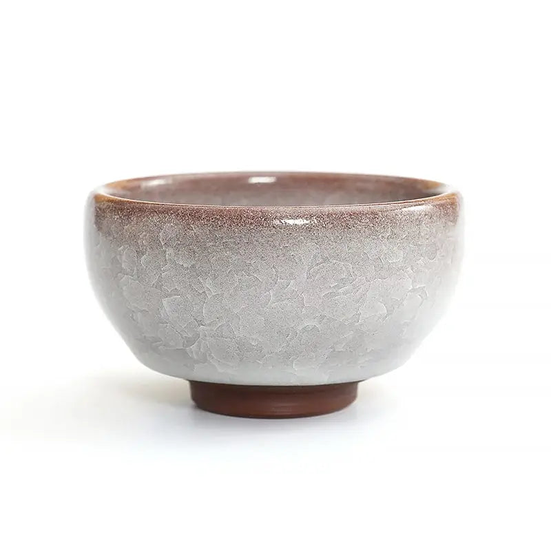 Ivory Rift crackled ceramic tea bowl with crackled grape teacup design and rift crackled glaze