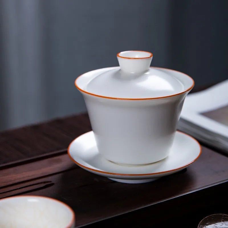 Ivory Ru glaze crackle gaiwan with lid and saucer – photo 1