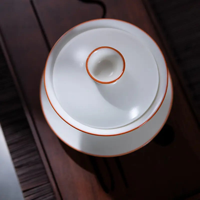 White ceramic tea set in Ivory White Ru Kiln with Dehua porcelain and natural agate glaze