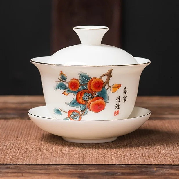 Jade-White Dehua Gaiwan – Zhiyin / Persimmon
