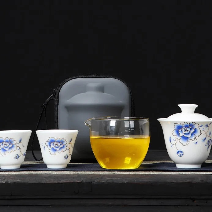 Jade-White Gaiwan Travel Tea Set – Flower Cluster