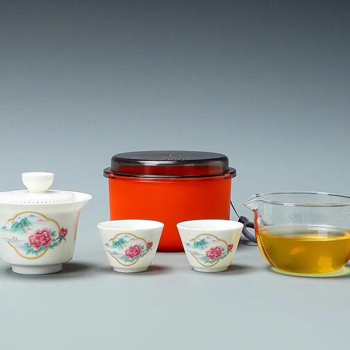Jade-White Gaiwan Tea Set in Box – Peony