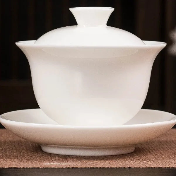 Jade-White Hovering-Lid Gaiwan – Fugui 145 ml / with Saucer