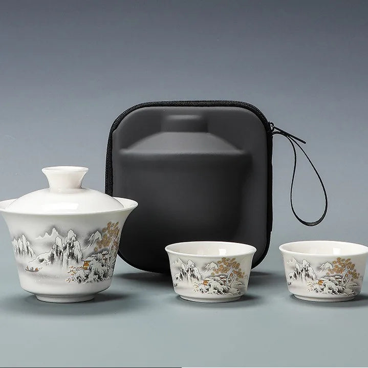 Jade-White Porcelain Gaiwan Travel Tea Set – Snowy Harvest