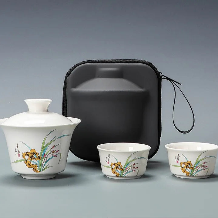 Jade-White Porcelain Gaiwan Travel Tea Set – Orchid