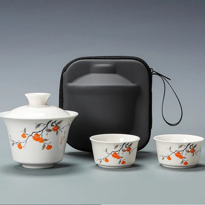 Jade-White Porcelain Gaiwan Travel Tea Set – Persimmon