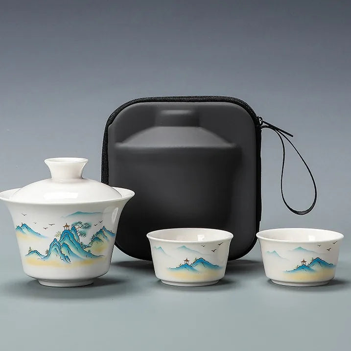 Jade-White Porcelain Gaiwan Travel Tea Set – Hanshan Temple