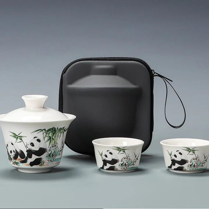 Jade-White Porcelain Gaiwan Travel Tea Set – Panda
