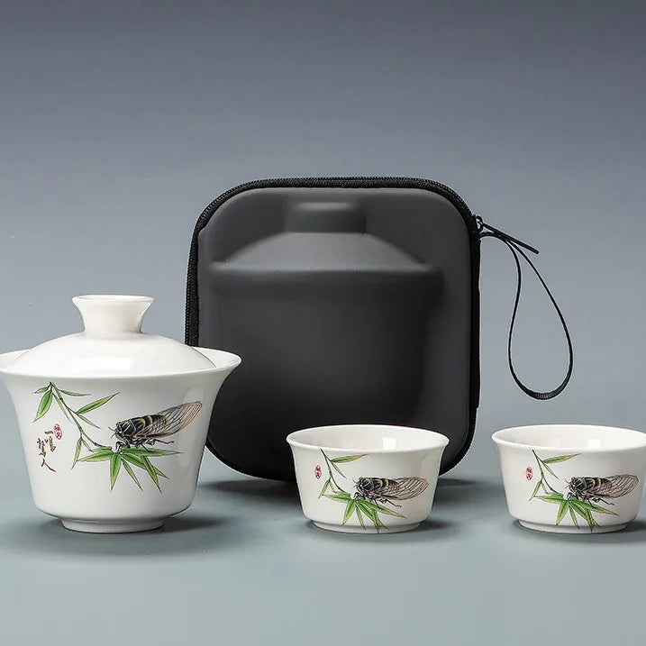 Jade-White Porcelain Gaiwan Travel Tea Set – Rooster