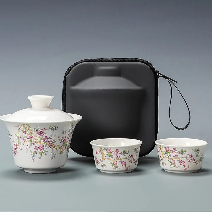 Jade-White Porcelain Gaiwan Travel Tea Set – Wisteria