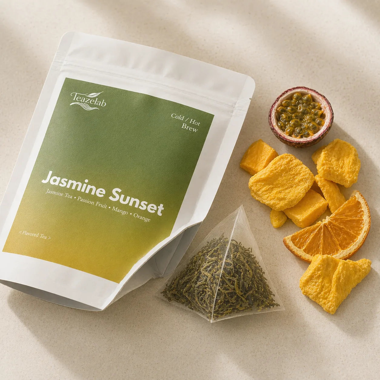 Teazelab Jasmine Sunset Cold Brew Tea pack detail