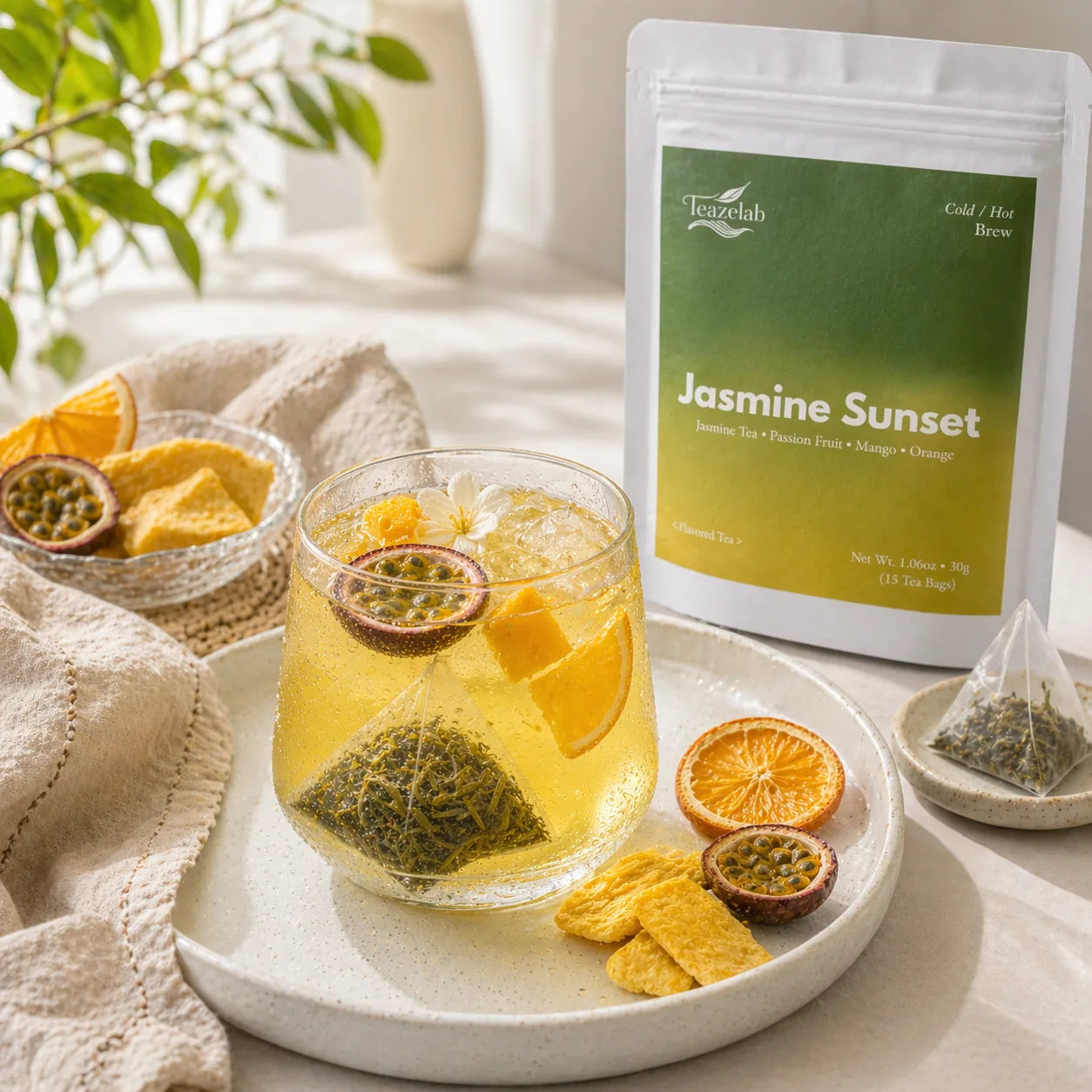 Teazelab Jasmine Sunset Cold Brew Tea brand lifestyle