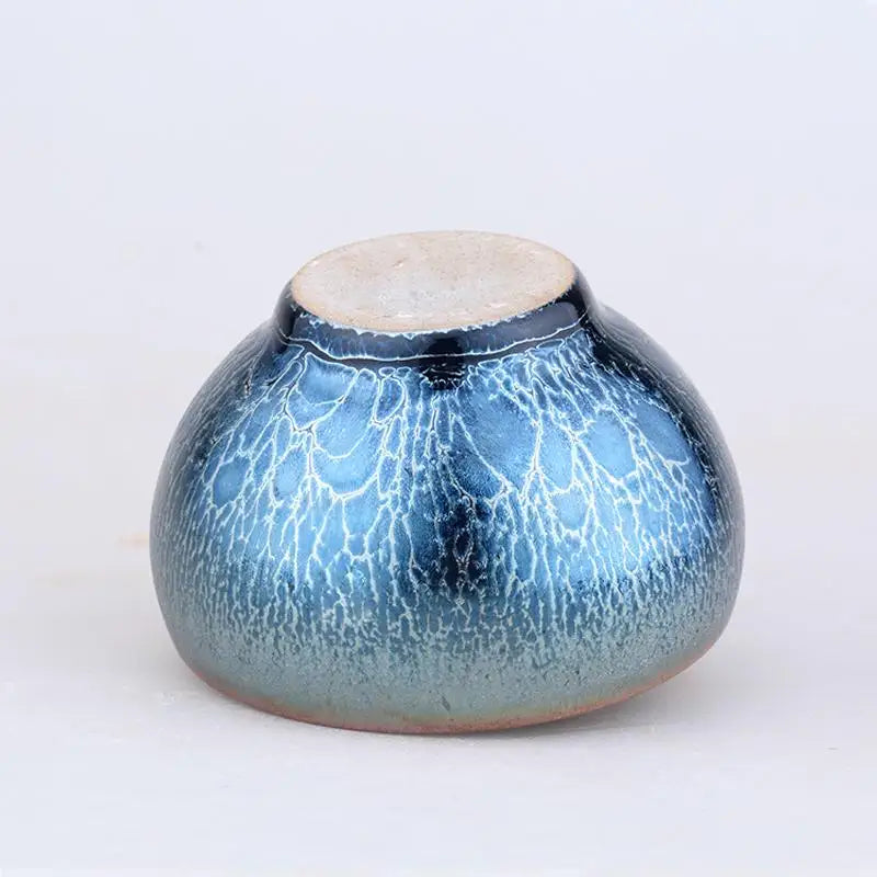 Blue glazed ceramic bowl from Jellyfish collection, tenmoku jian zhan zhan tea bowl