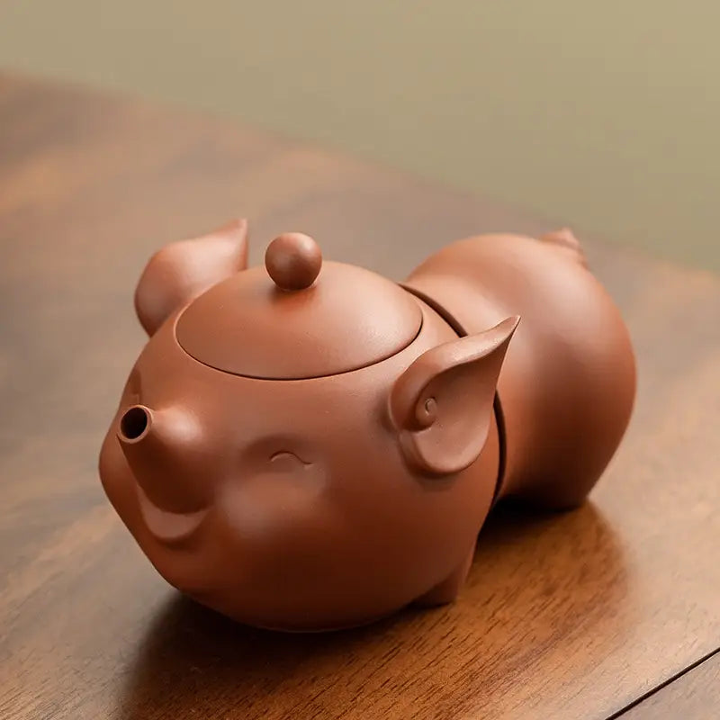 Joyful Piglet Ceramic Pig-Shaped Teapot from Yixing Zisha Teapot Set