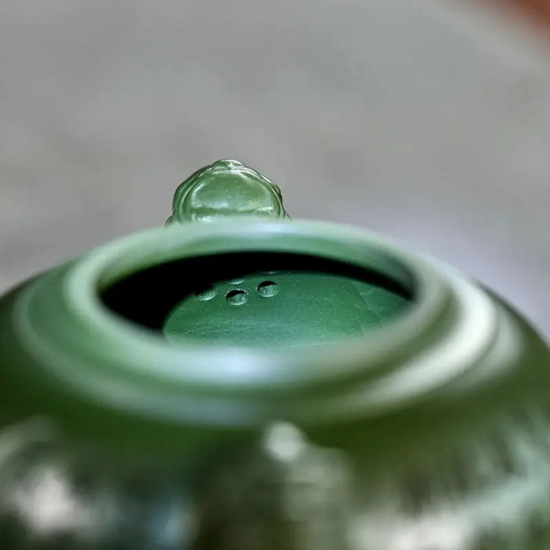 Green ceramic teapot with internal filter from Kirin & Dragon, jianshui zitao purple pottery teapots