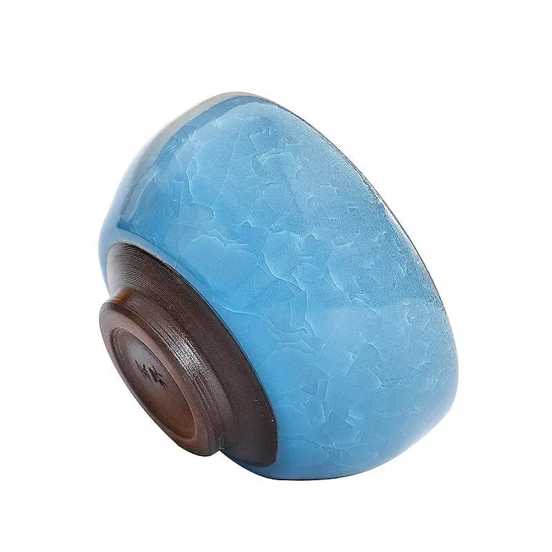 Lake Blue Zhan ceramic bowl with crackle glaze for Gongfu tea brewing