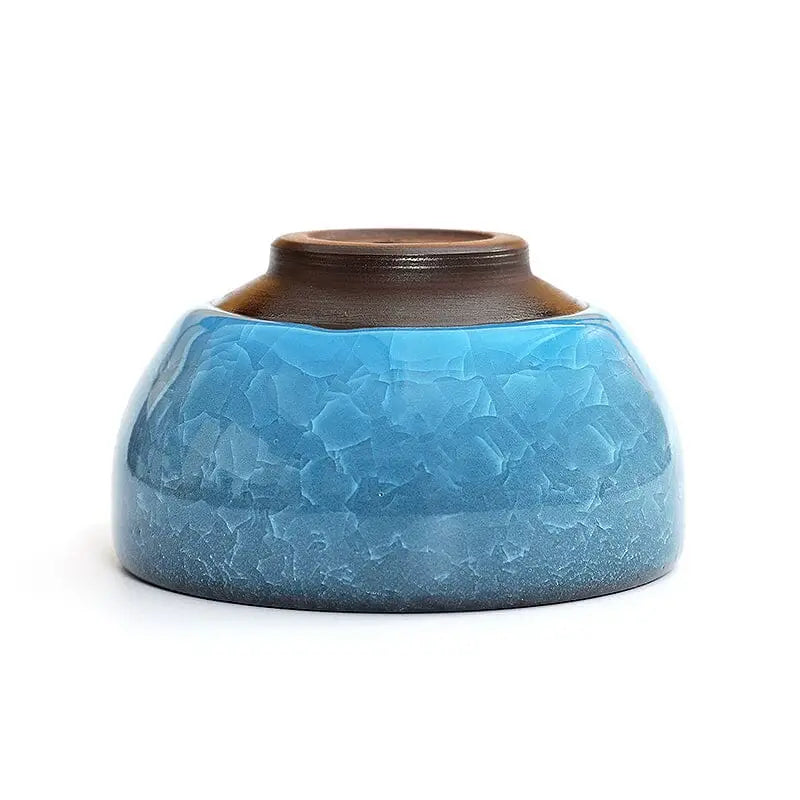Lake Blue Zhan ceramic bowl with brown rim for crackle glaze Gongfu tea brewing