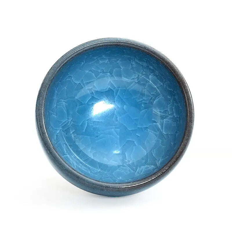 Lake Blue Zhan ceramic bowl with crackled glaze for Gongfu tea brewing
